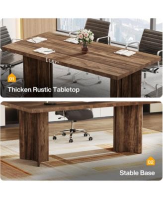 5.5FT Conference Table, 63-inch Rectangle Meeting Seminar Table, Large Wooden Business Tables for 4-6 People, Heavy Duty Pedestal