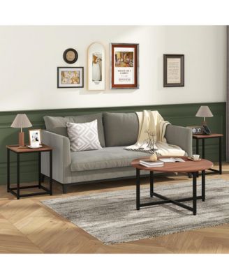 Round Nesting Table Set of 3 Modern/Farmhouse Coffee Table w/2 End Tables Walnut & Black