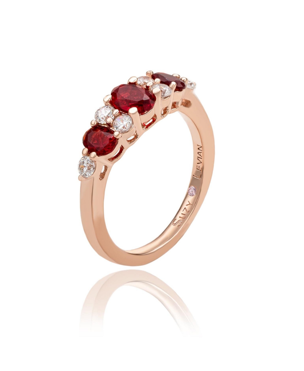 Suzy Levian New York Suzy Levian Rose Sterling SilverWhite Cubic Zirconia Graduating Ring - Red