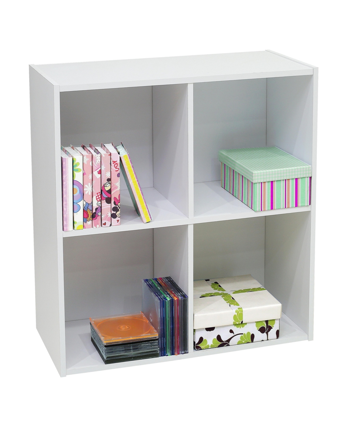 Kings Brand FurnitureWood 4 Cube Organizer Storage Bookcase - White