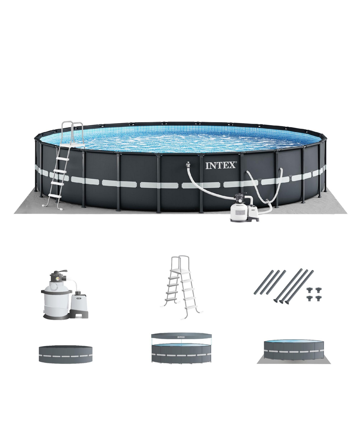 Ultra Xtr Frame 14' x 42" Round Above Ground Outdoor Swimming Pool Set - Gray
