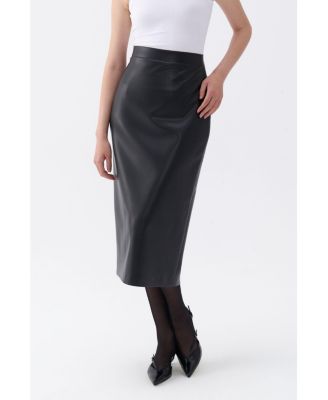 Macy's black leather skirt best sale