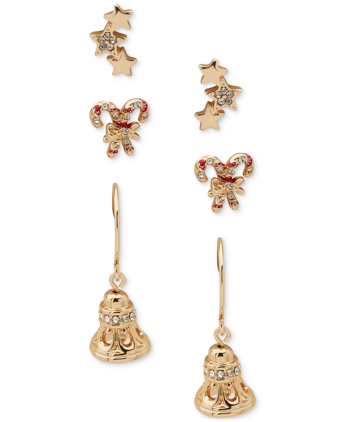 Lonna & Lilly Gold-tone 3-pc. Set Pave Candy Cane Earrings In Multi