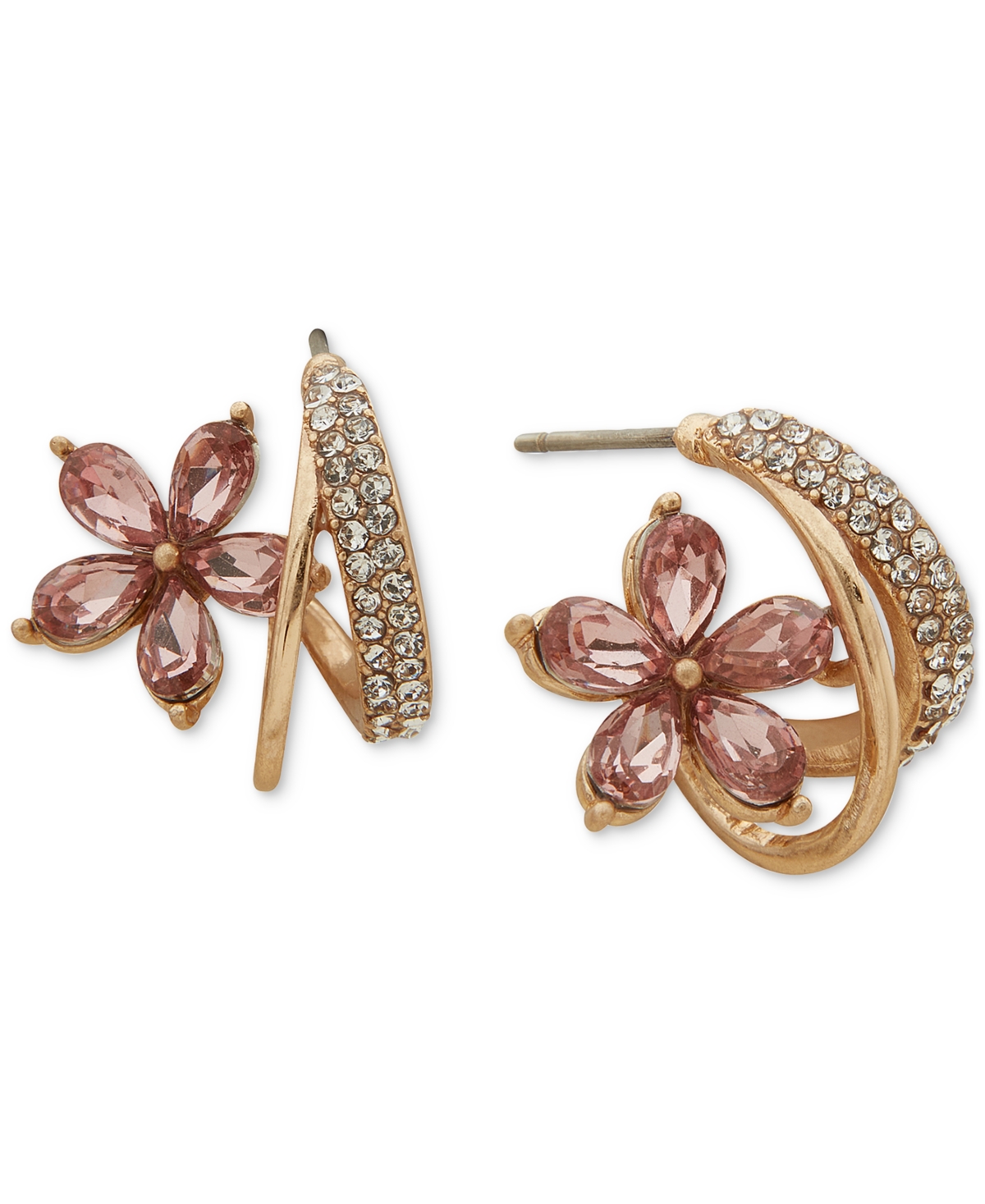 Lonna & Lilly Gold-tone Small Pave & Stone Flower Hoop Earrings In Pink
