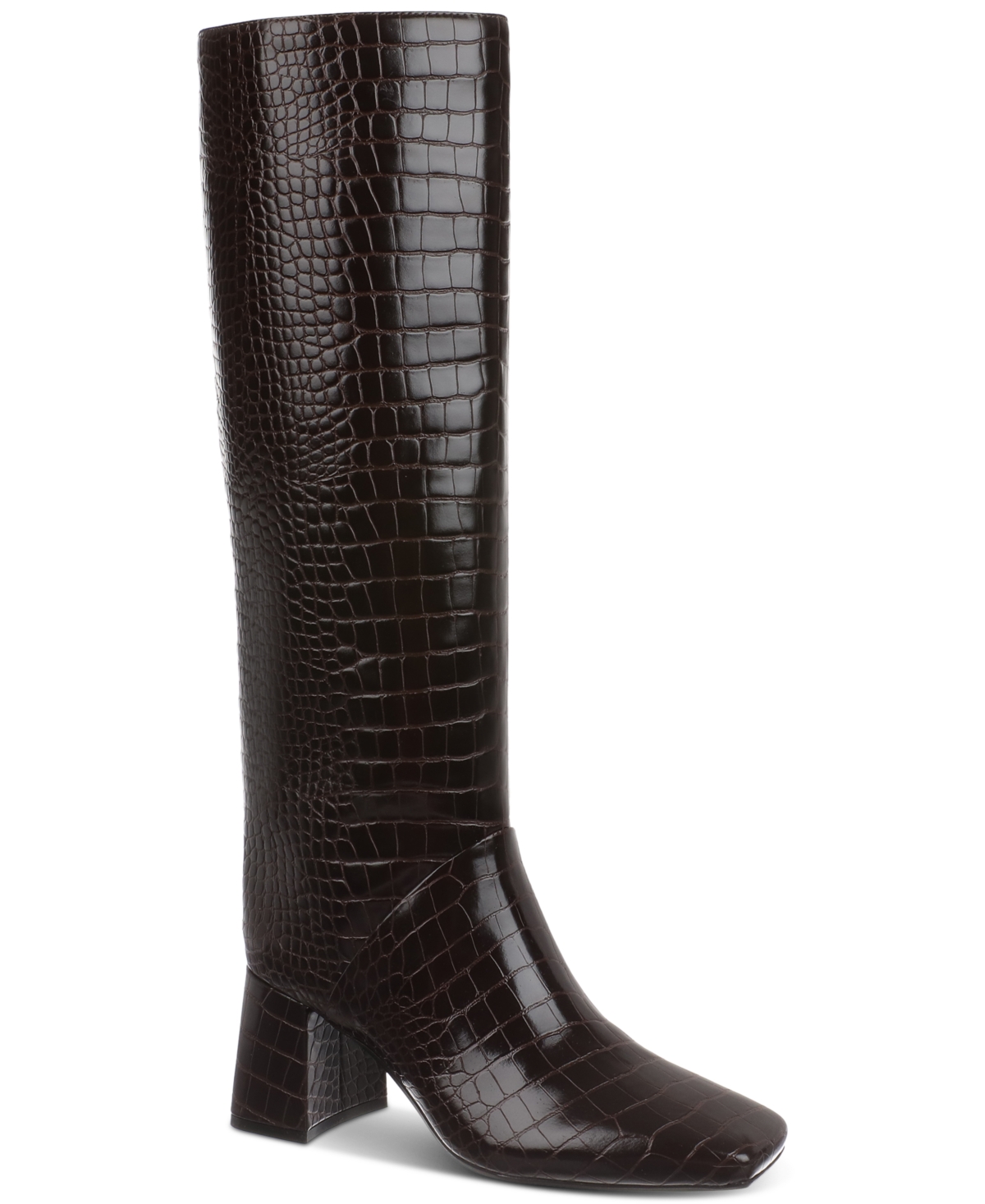 On 34th Women s Millerr Square Toe Knee High Boots Created for Macy s Mahogany Croc Smart Closet