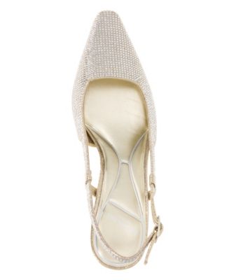 Women's Martha Crystals Kitten Heel Sling Back Pumps