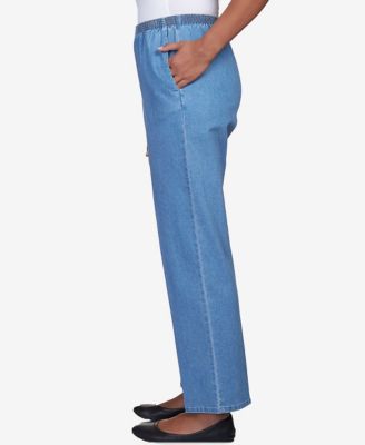 Petite Elastic Waist Short Length Denim Pants