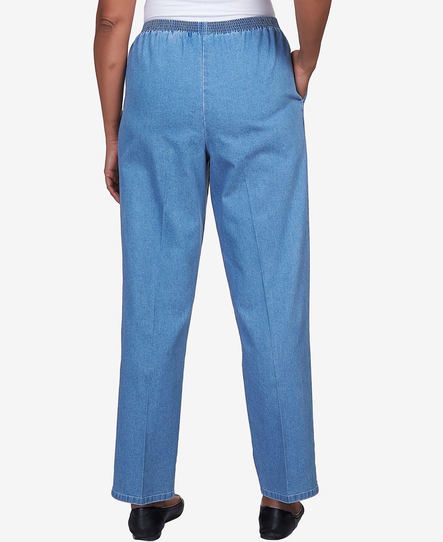 Petite Elastic Waist Short Length Denim Pants
