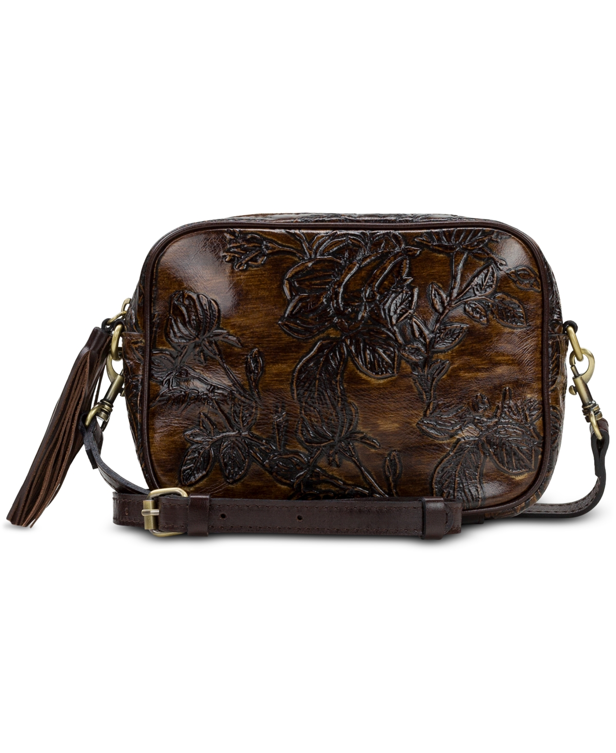 Patricia Nash Josie Small Rectangle Bark Leaves Leather Crossbody, Created for Macy's