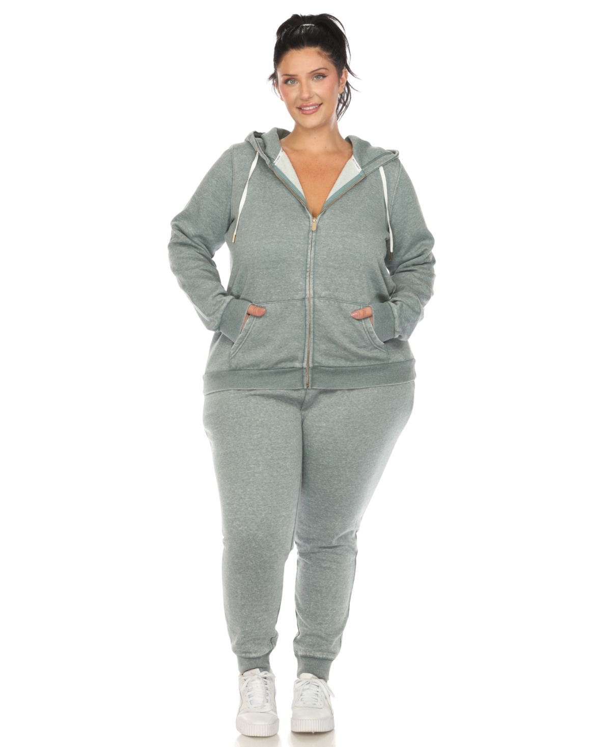 White Mark Plus Size Burnout Jogger Set In Green