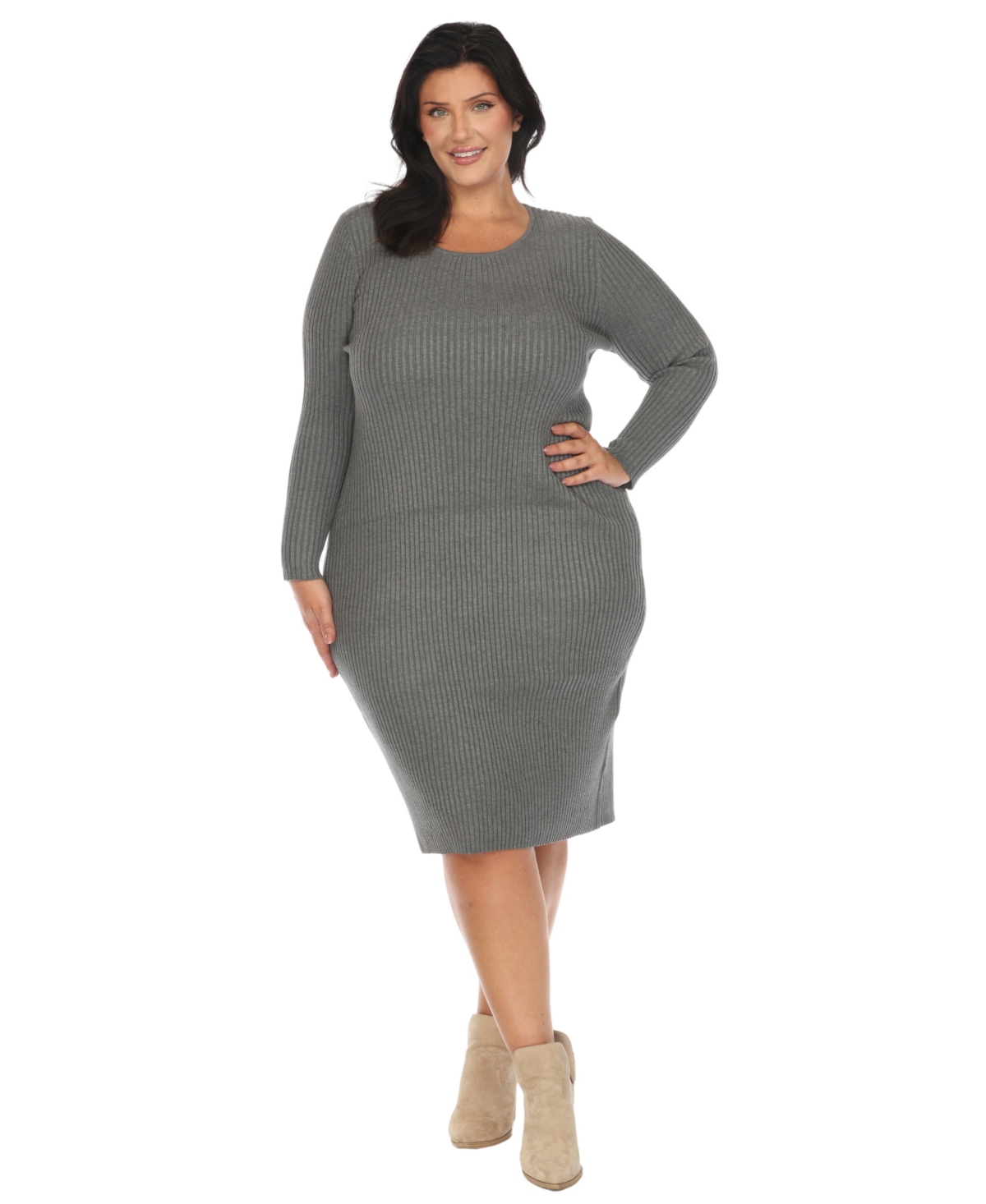 WHITE MARK PLUS SIZE RIB MIDI SWEATER DRESS 