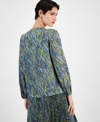 BOSS Orange Women's Printed V-Neck Long-Sleeve Blouse