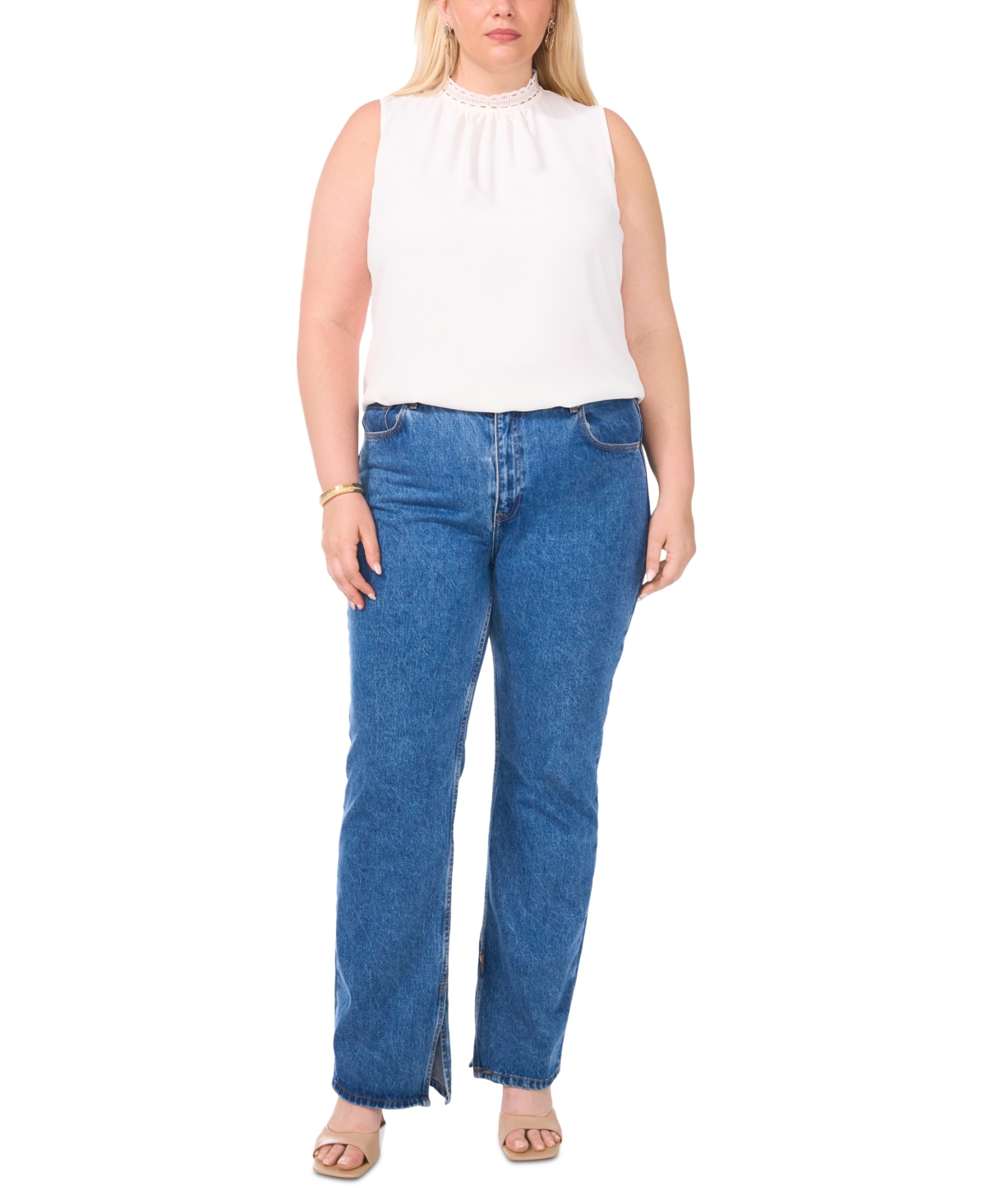 Vince Camuto Plus Size Lace-Trim Sleeveless Blouse