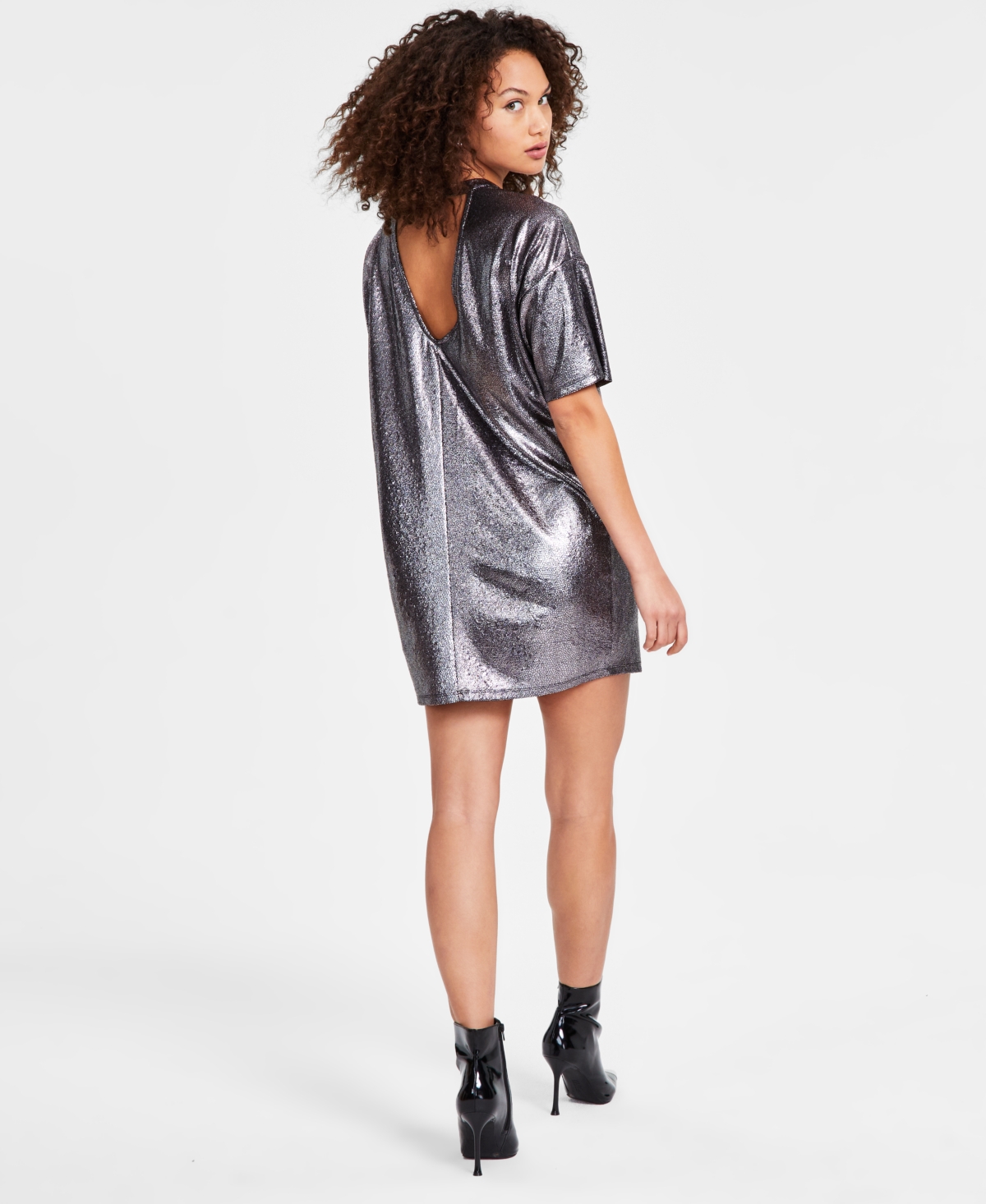 Bar Iii Women's Foil-Jacquard Crewneck T-Shirt Dress, Exclusively at Macy's