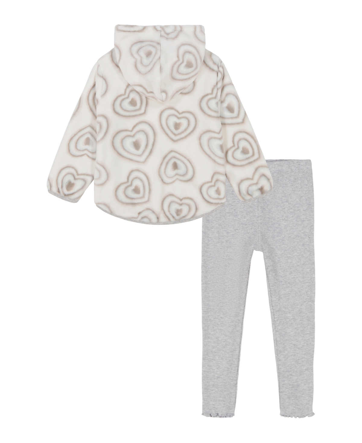 Kids Headquarters Toddler and Little Girls Heart-Print Oversized Sherpa Hoodie Ribbed Leggings, 2-Piece Set -Medium Gray Heather