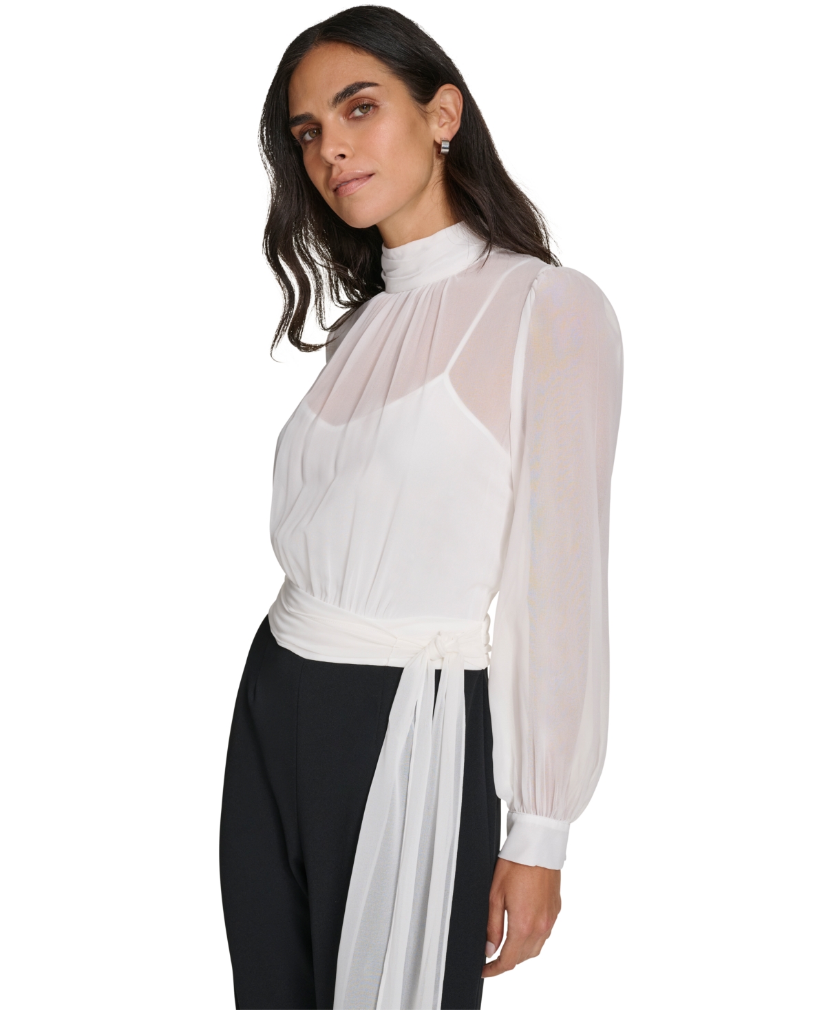Calvin Klein Women's Mock-Neck Chiffon-Top Straight-Leg Jumpsuit