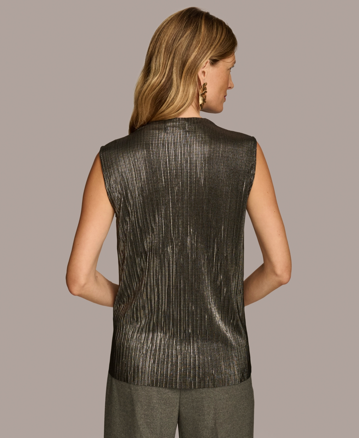 Donna Karan New York Women's High-Neck Metallic Top -Gunmetal