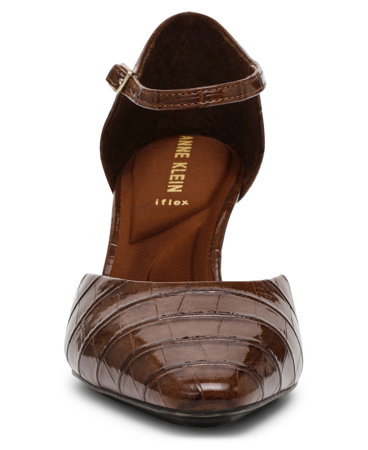 Anne Klein Rosalind Croc Embossed Ankle Strap Sandal In Brown Croc