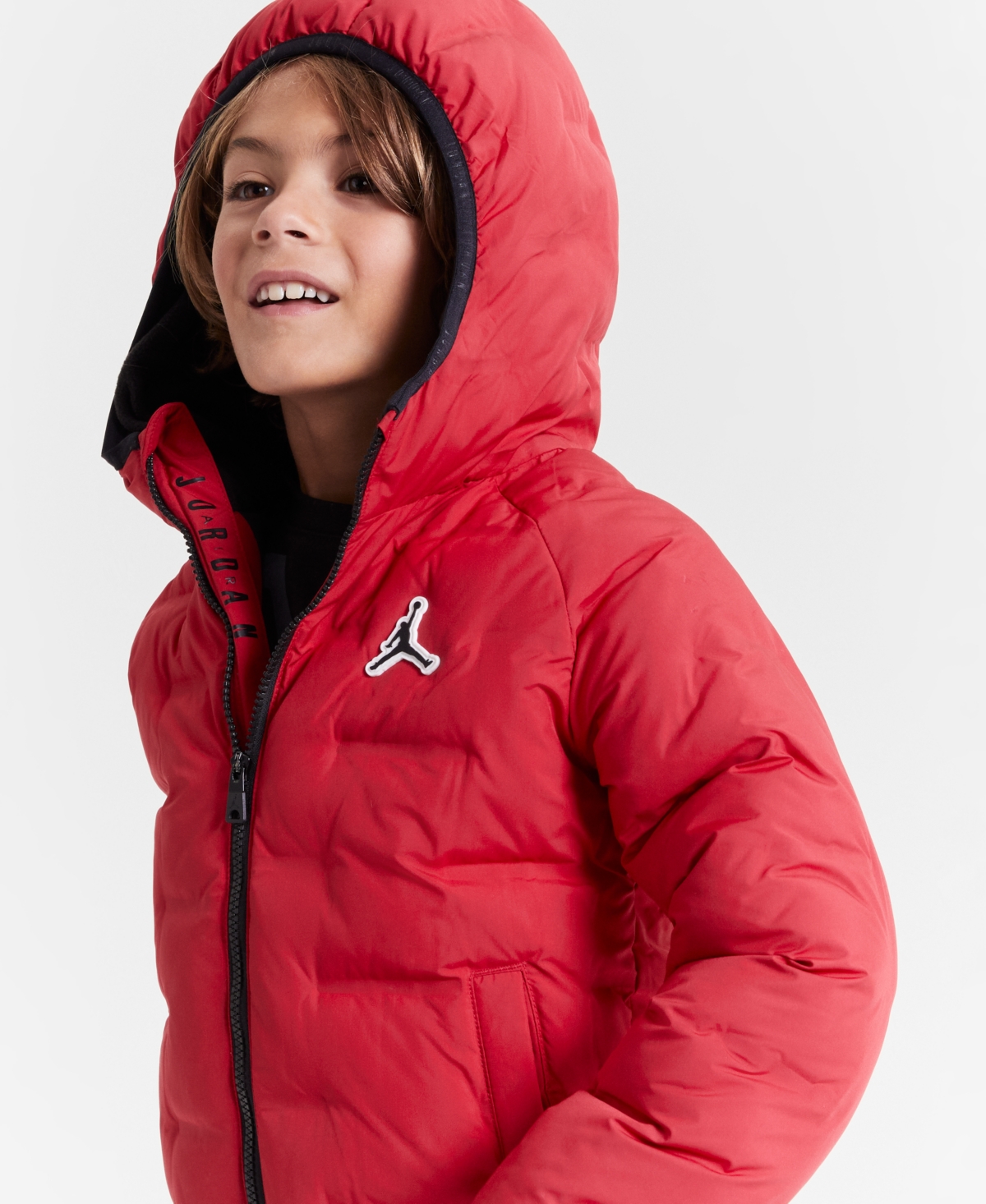 Jordan Big Kids Welded Full-zip Hooded Puffer Jacket In Red