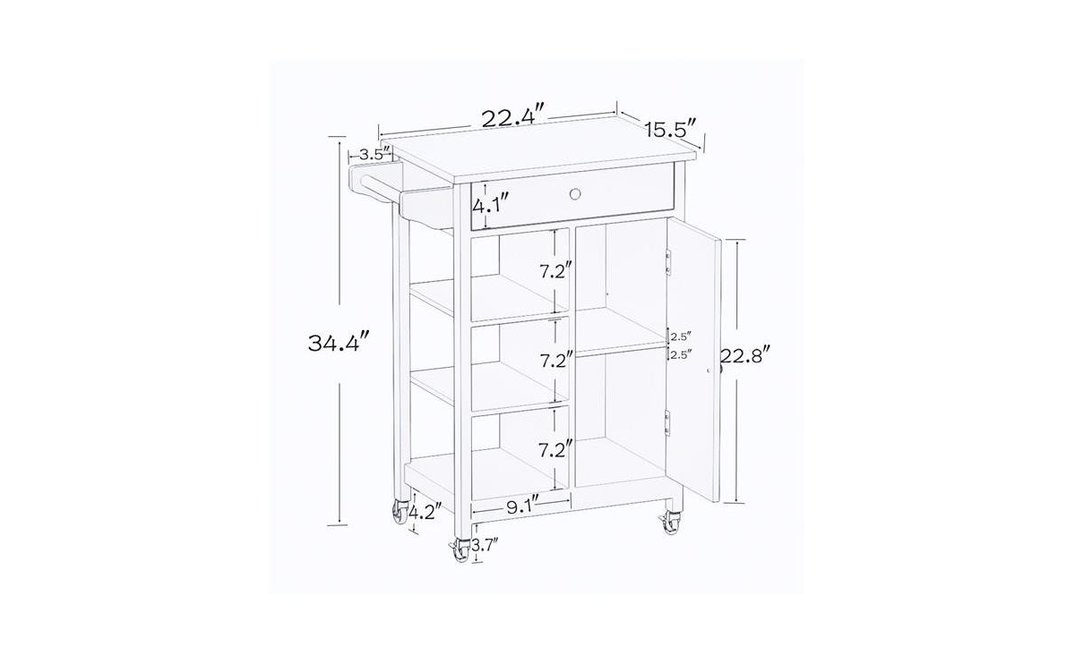 Slickblue Kitchen Island Rolling Trolley Cart: Adjustable Shelves, Towel Rack, and Rubber Wood Table Top