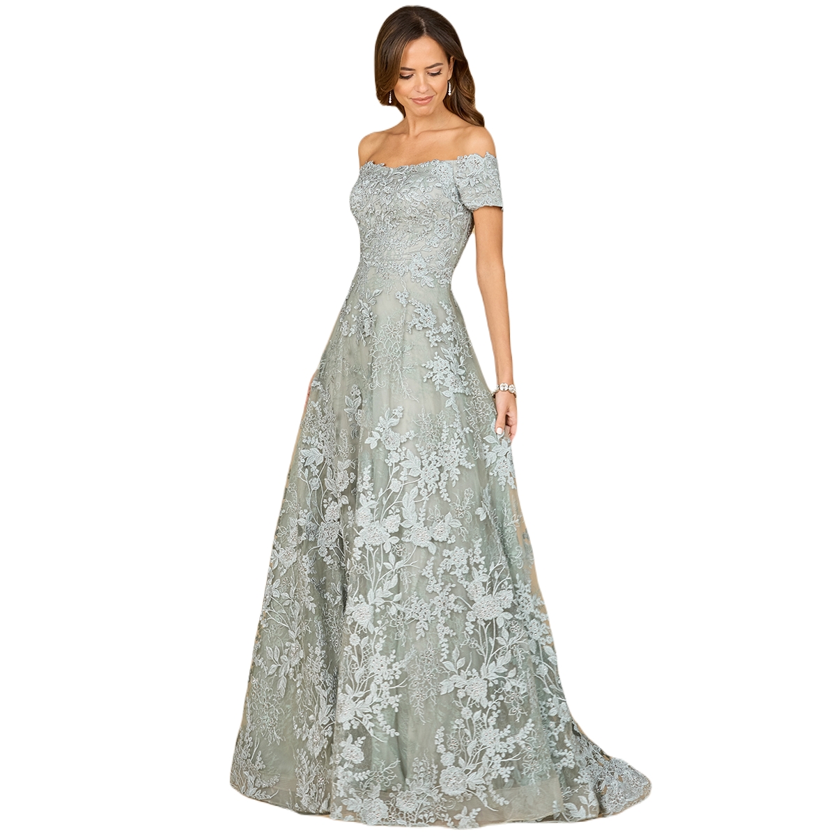 Women's Off-shoulder, A-line gown - Silver Sage