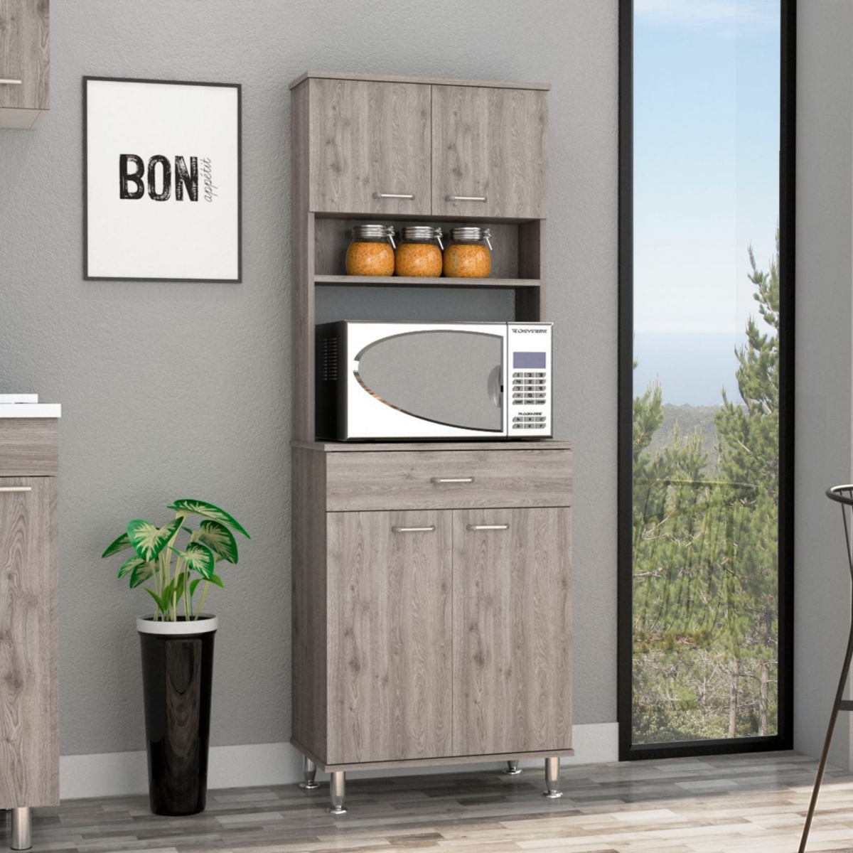 Depot E-Shop Helis 60 Pantry Double Door Cabinet, One Drawer, Four Legs, Three Shelves