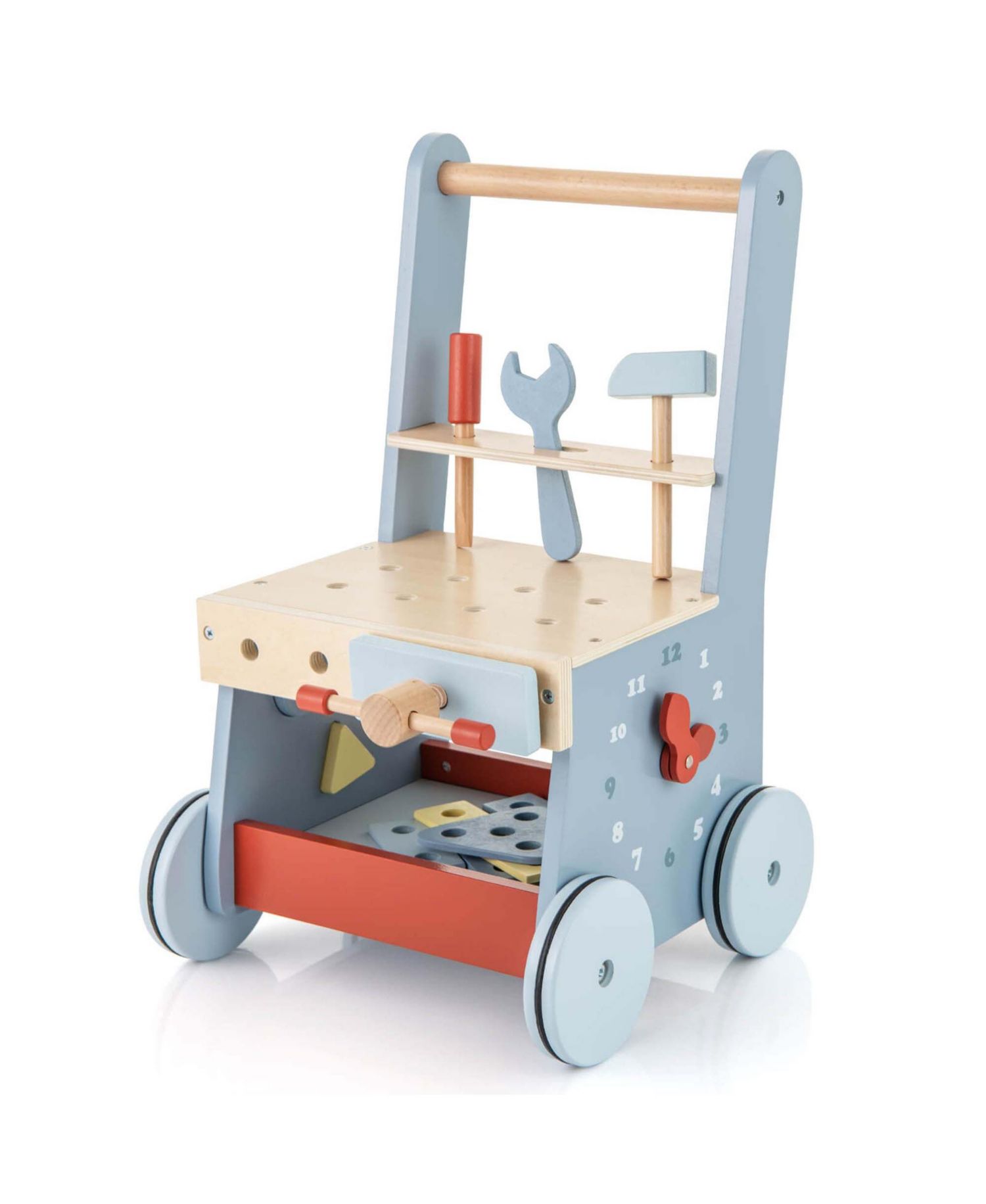 2-in-1 Wooden Baby Push Walker with Multi-Activity Center Bottom