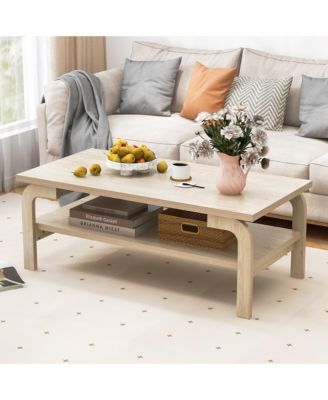 47'' Rectangular Coffee Table w/ Storage Shelf & Curved Legs for Living Room