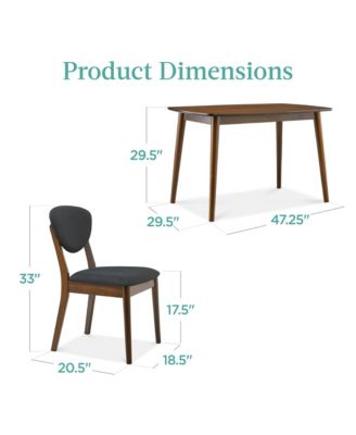 5-Piece Compact Mid-Century Dining Set with Wooden Table and Padded Chairs