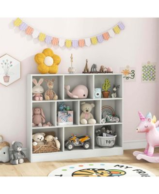10-Cube Wooden Bookcase Toy Storage Organizer for Kids Room