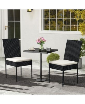 PE Wicker Patio Chairs Set of 4 Outdoor Dining Chairs w/ Cushions Off White