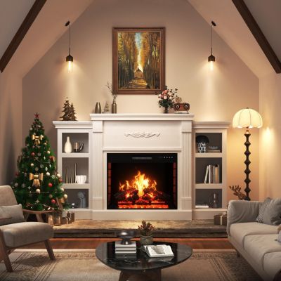 70" TV Stand with 28" Fireplace - 99lb Top, Remote, 4 Flame, 5000 BTU Heat, Timer & Safety