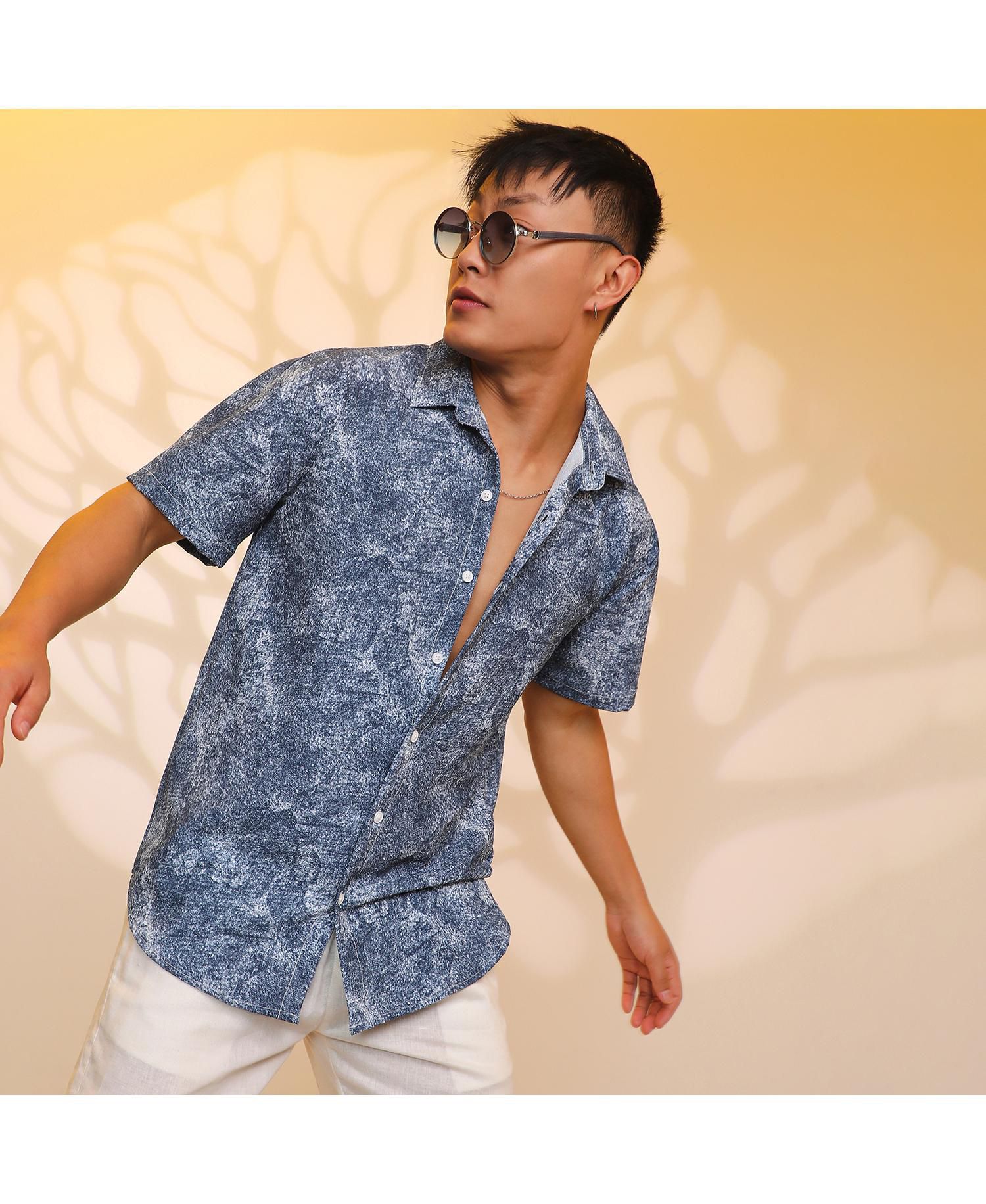 Men's Navy Blue Contrast Hazy Shirt