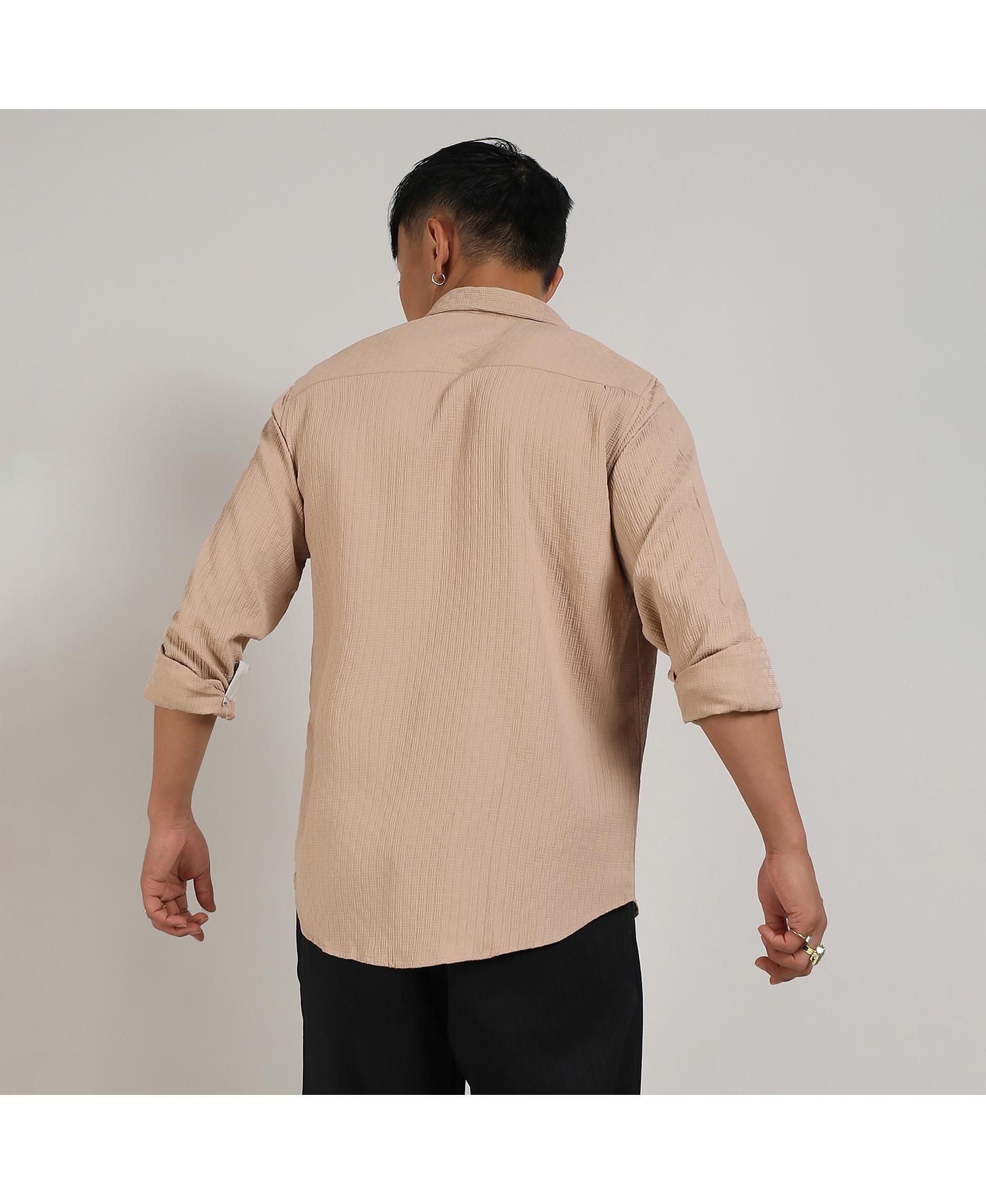 Men's Beige Textured Interweave Shirt