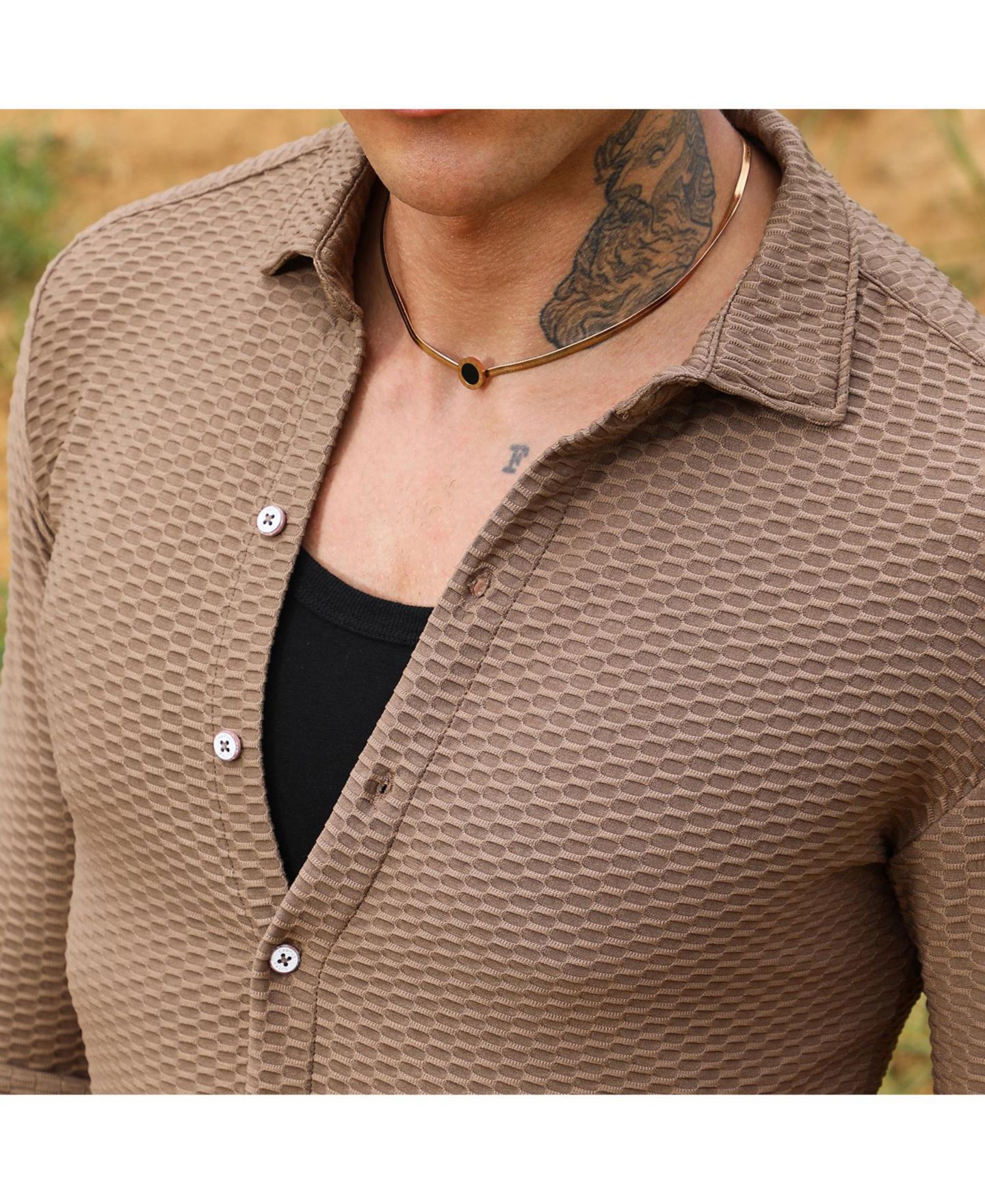 Мужская рубашка Cahoot Mocha Brown Hive-Textured, цвет: Коричневый — фото 3