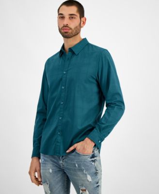 GUESS - Men's Regent Relaxed-Fit Tonal Stitched Plaid Button-Down Shirt
