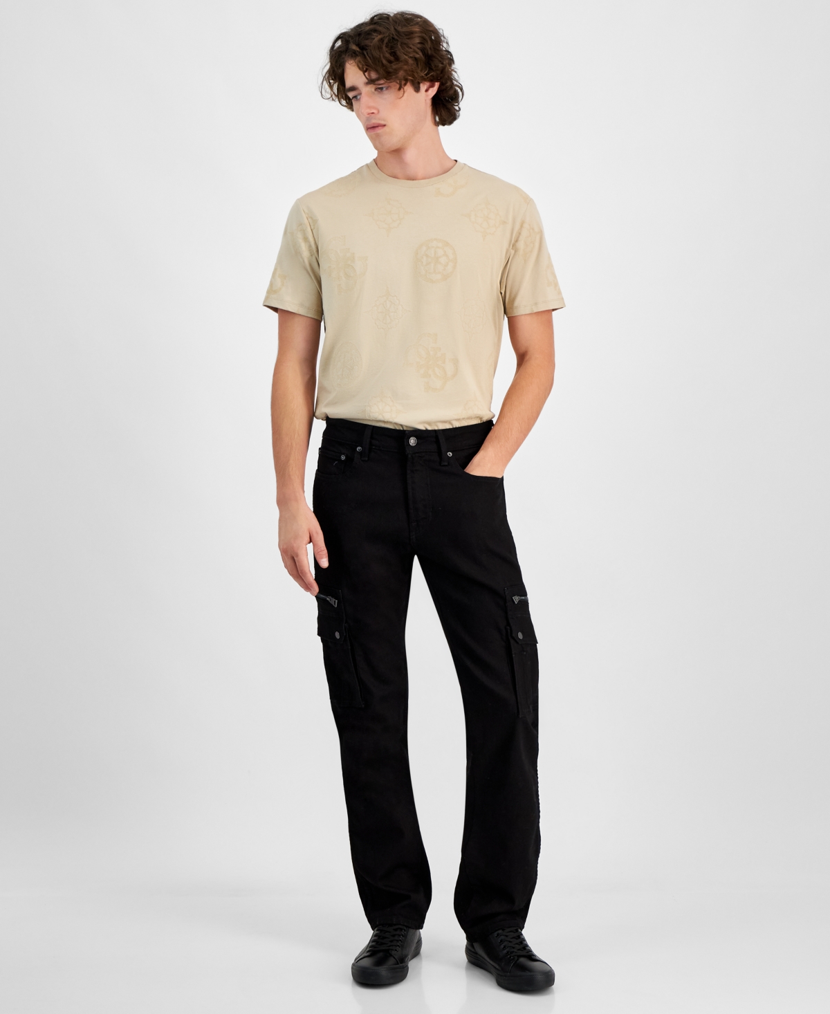 GUESS MEN'S MATEO ZIP DENIM CARGO PANTS 