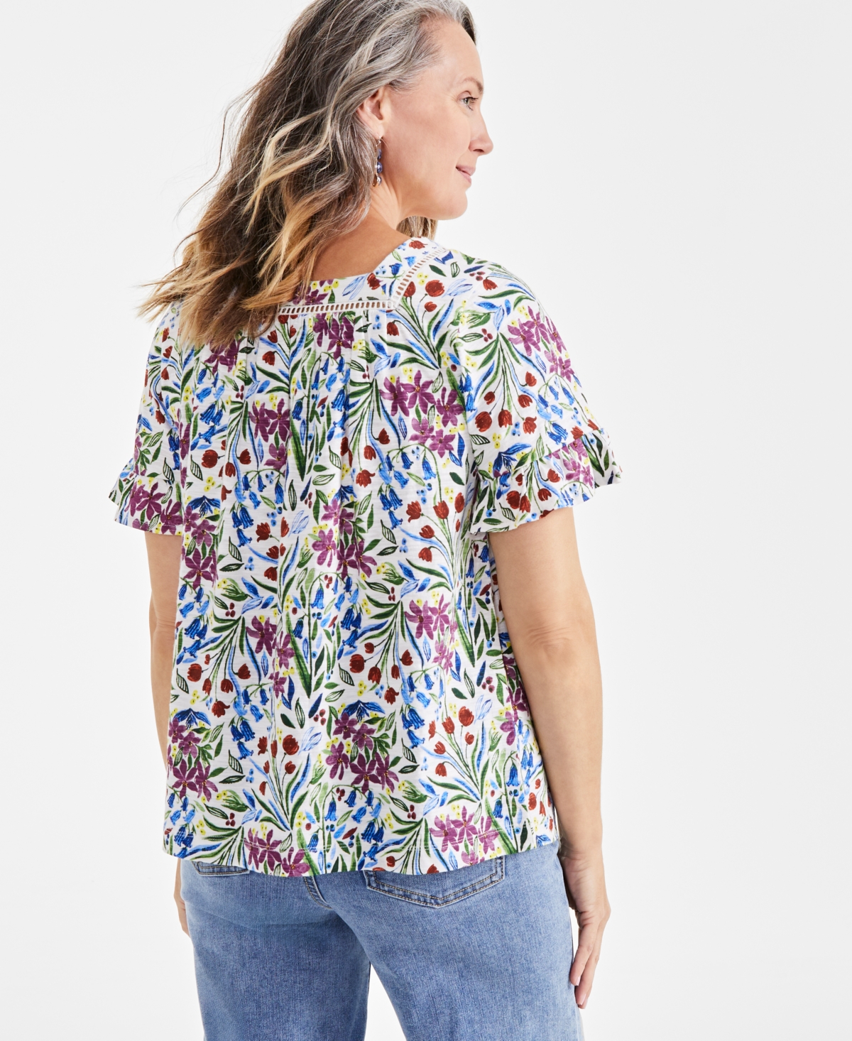 Style & Co Petite Dainty Bloom Printed Flutter-Sleeve Top, Created for Macy's