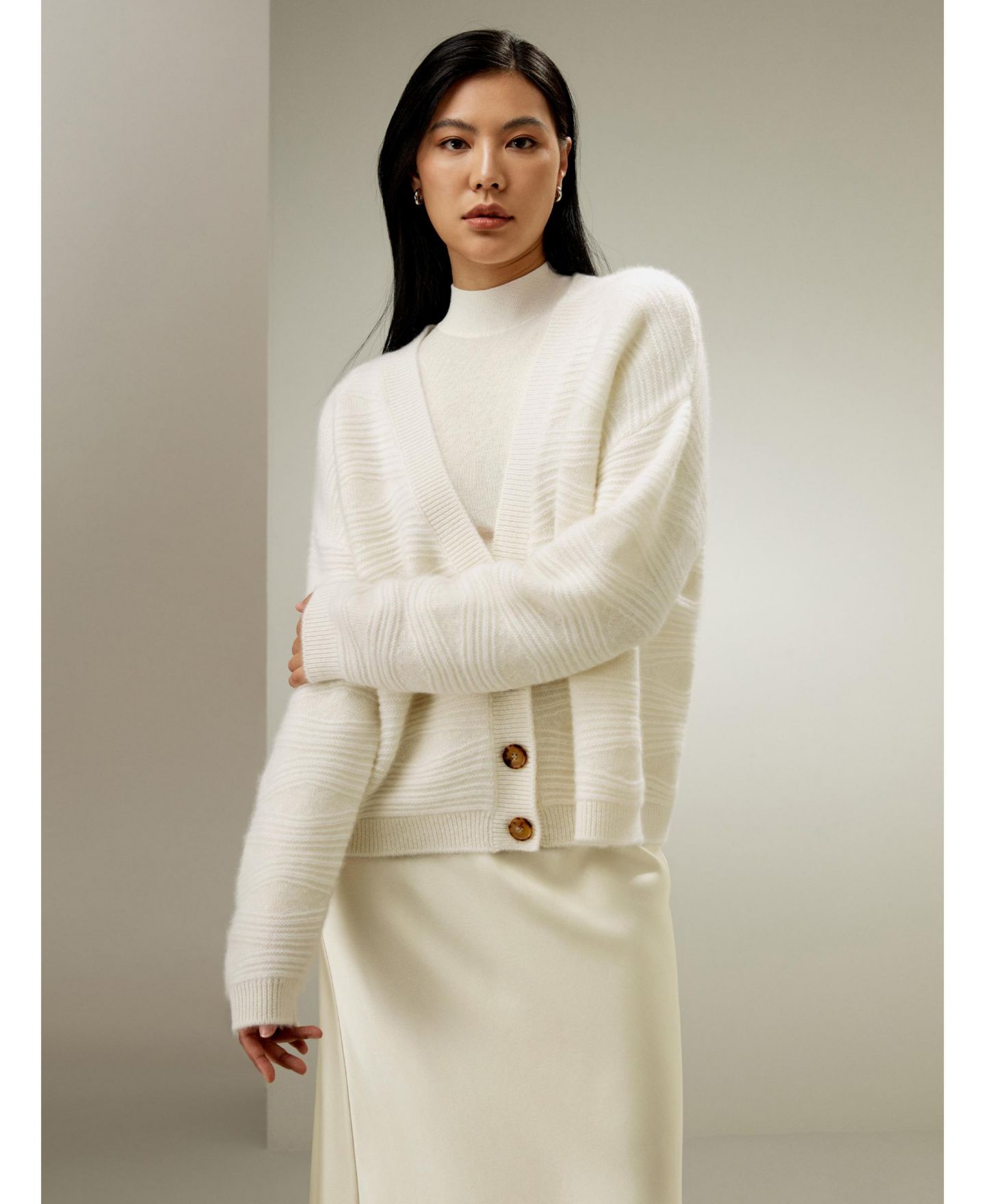 Женский кардиган LILYSILK Elegant V-Neck Cashmere, цвет: Белый — фото 4