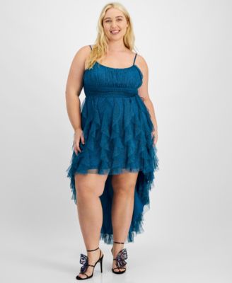 pear culture - Trendy Plus Size Strappy High-Low-Hem Ruffled Dress