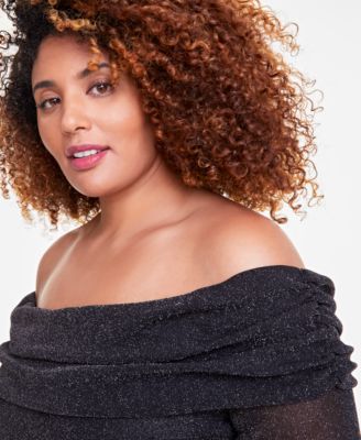 Trendy Plus Size Off-The-Shoulder Glitter Gown