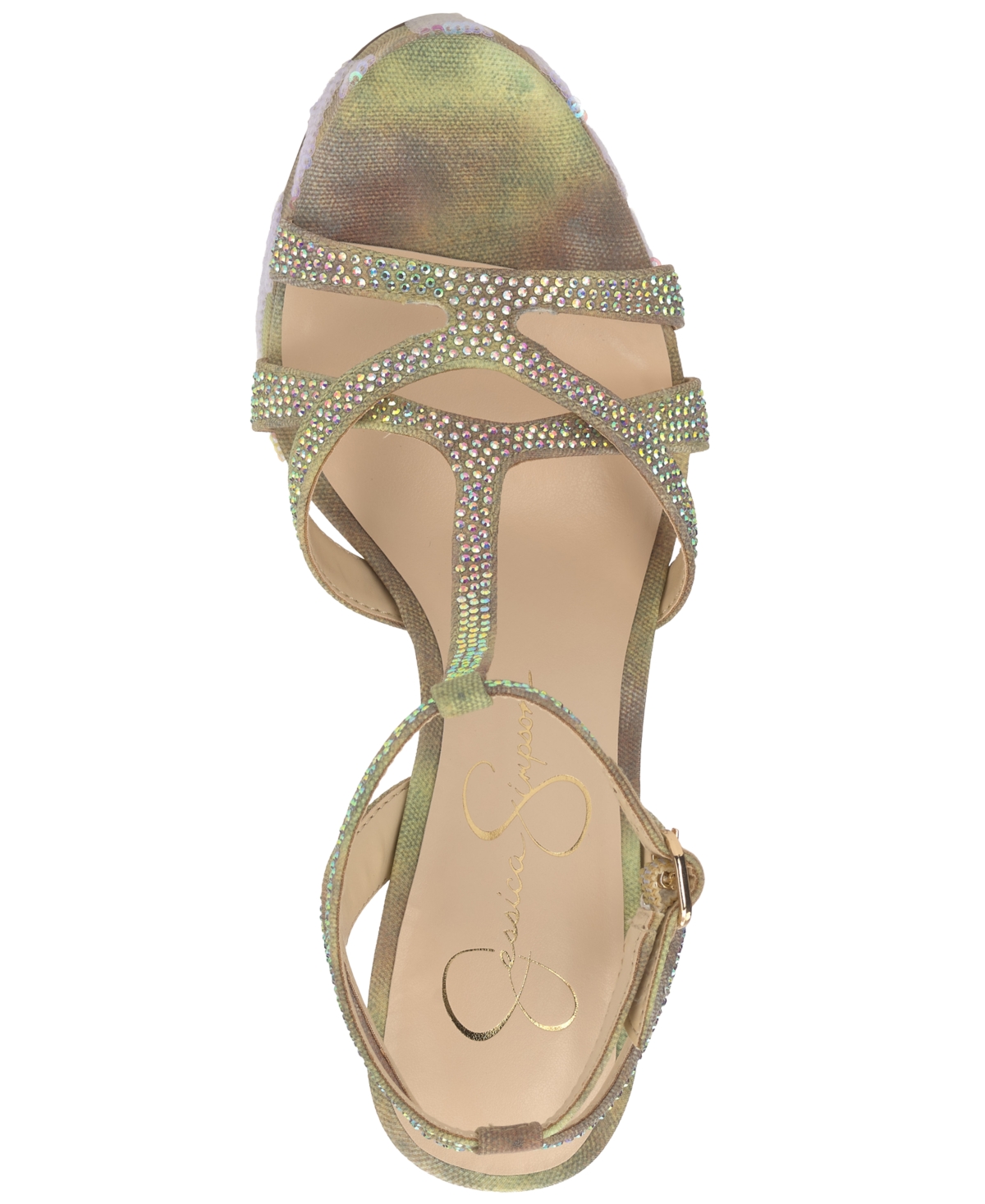 Jessica Simpson Sippete Platform T-strap Dress Sandals In Peridot Tan Zebra Sequin