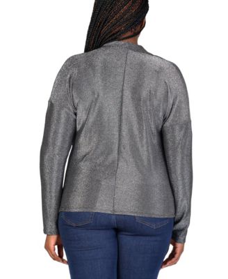 Plus Size Cowl Neck Long Sleeve Shimmery Top