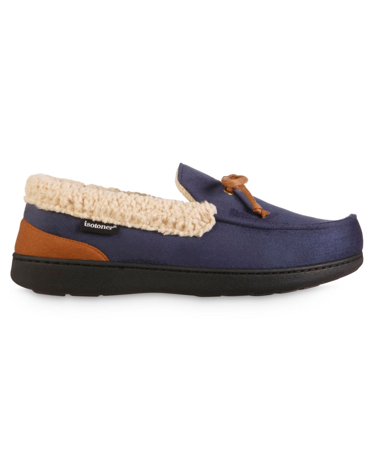 Мужские тапочки Isotoner Microsuede Vincent Moccasin Memory Foam Slippers, цвет: Тёмно-синий / Синий — фото 2