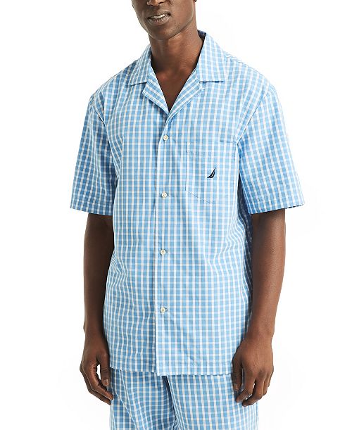 alfani Nautica Men's Crafted Plaid Camp Sleep Pajama Shirt Men's Fashion & Accessories