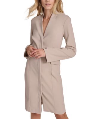 long sleeve crepe blazer dress calvin klein Calvin Klein Double Breasted Belted Blazer Dress In Cream