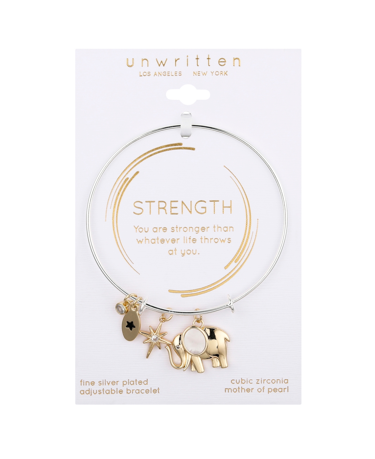 Unwritten Cubic Zirconia And Mother Of Pearl Elephant Bangle Bracelet In Two Tone