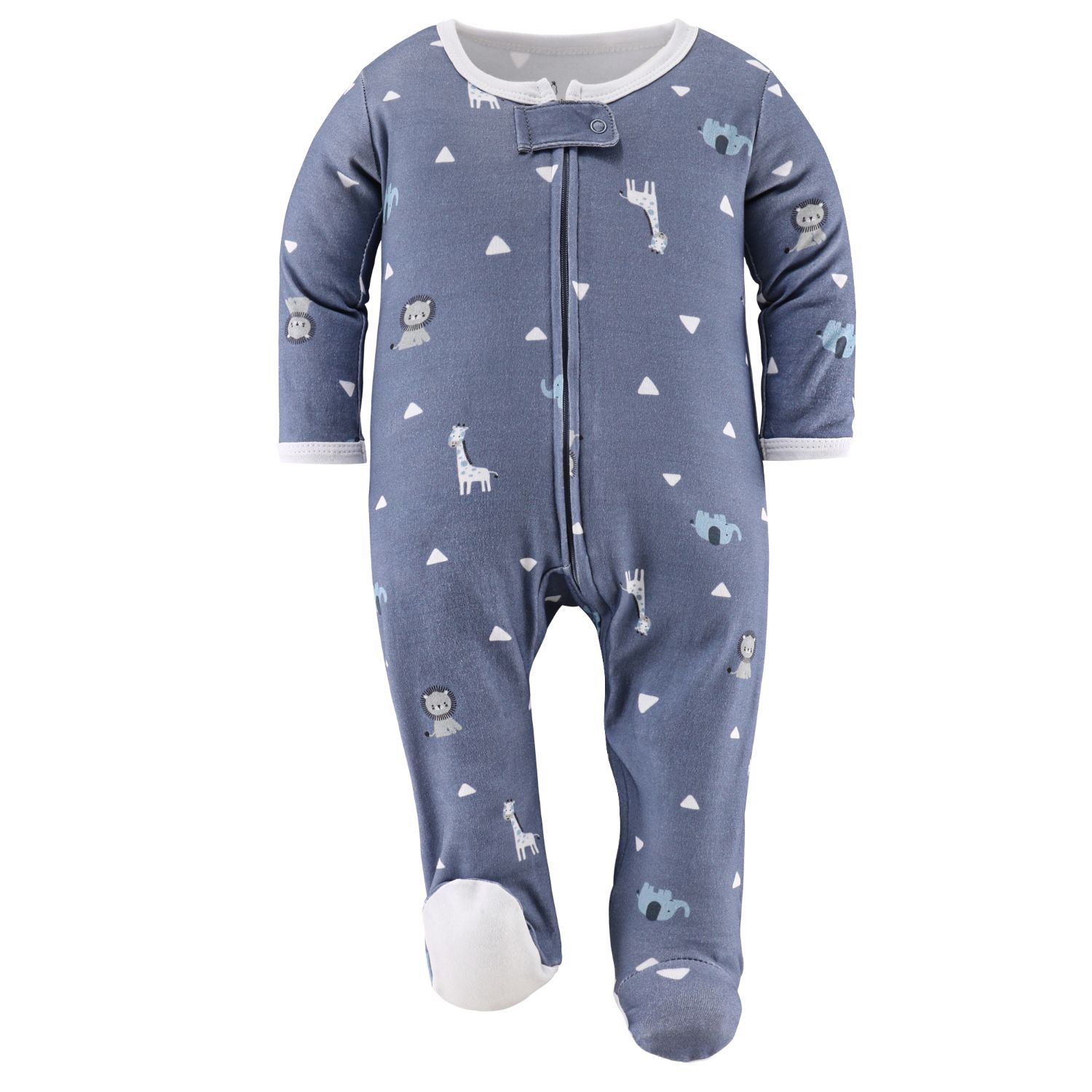 Baby Boys Blue Safari Footed Sleepers for Boys, 3 Pack