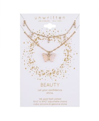 Opalite Butterfly and Glass Cultivated Pearl Layered Pendant Necklace Set