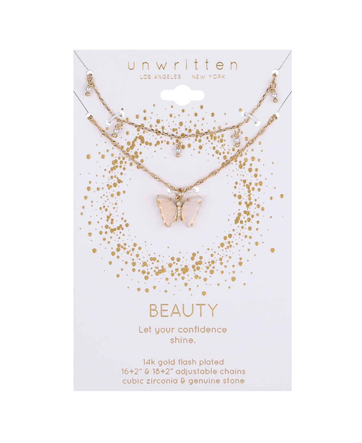 Unwritten Opalite Butterfly And Glass Cultivated Pearl Layered Pendant Necklace Set In Gold